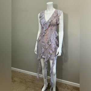 Elliatt Mediterranean Mini Dress Lilac Floral Ruffle Dress XS